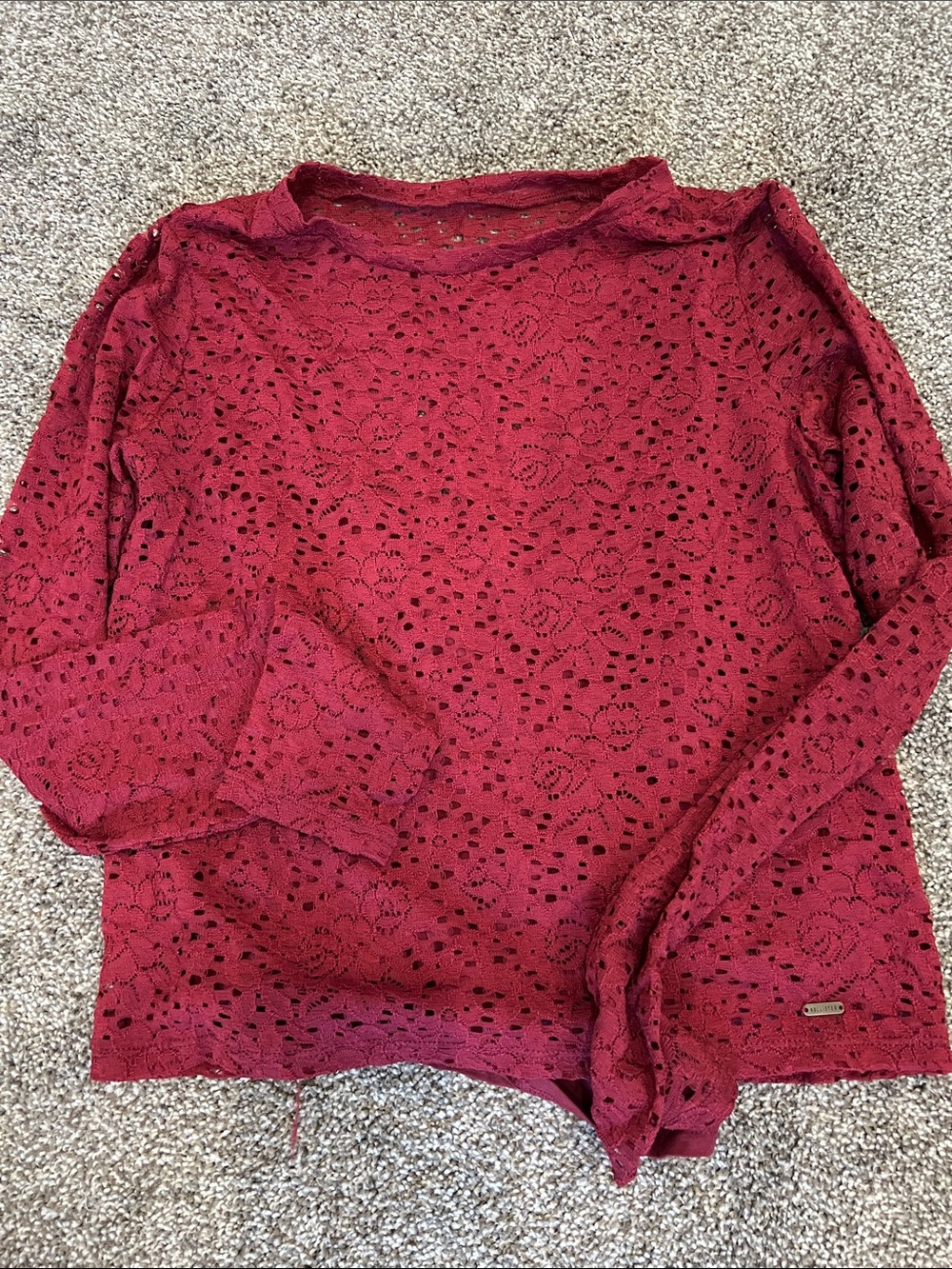 Hollister Burgundy Floral Lace Long Sleeve Top